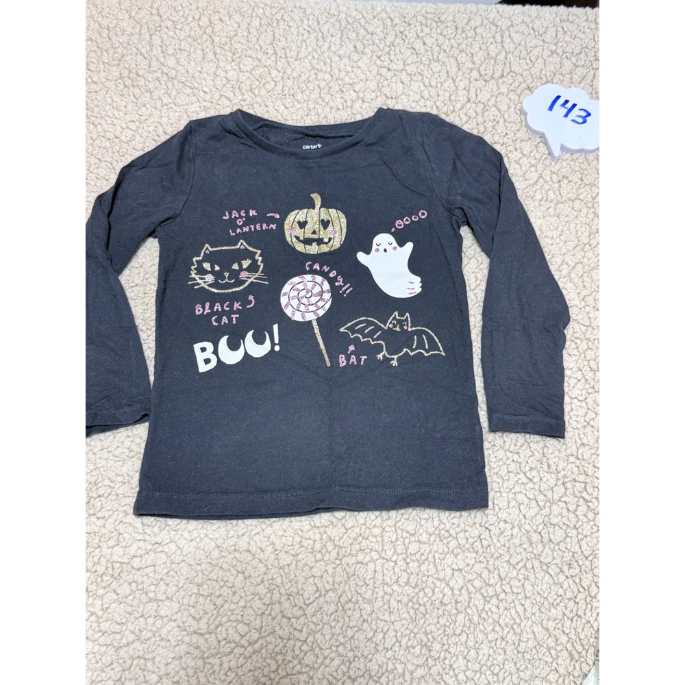 Carters Kids Halloween Long Sleeve Graphic Tee Black Glitter Ghost Cat 4T